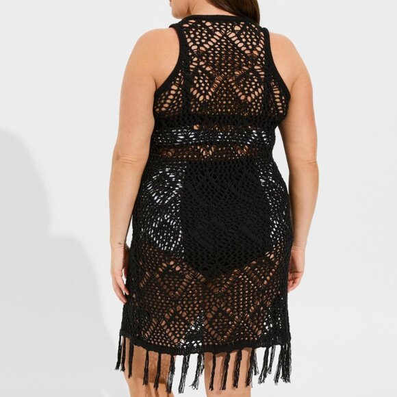 **NWT** torrid Mini Crochet Fringe Dress in Deep Black - Picture 2 of 3